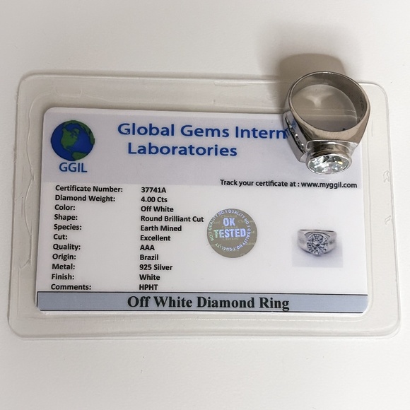 Genuine 4.00 CTs Off White Diamond Ring Round Brilliant Cut 925 Sterling Silver - Picture 10 of 11